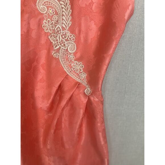 VTG Gold Label VICTORIA'S SECRET Satin Floral Nightie Ruched Medium Salmon Pink - Picture 9 of 11